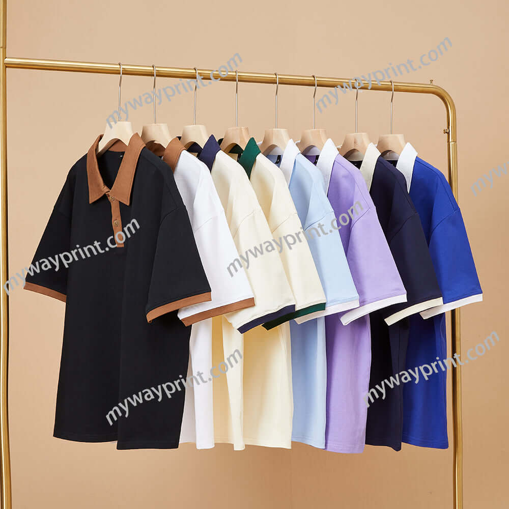 DH|78019厚手綿100%ドロップショルダーポロシャツ10色6.8OZ